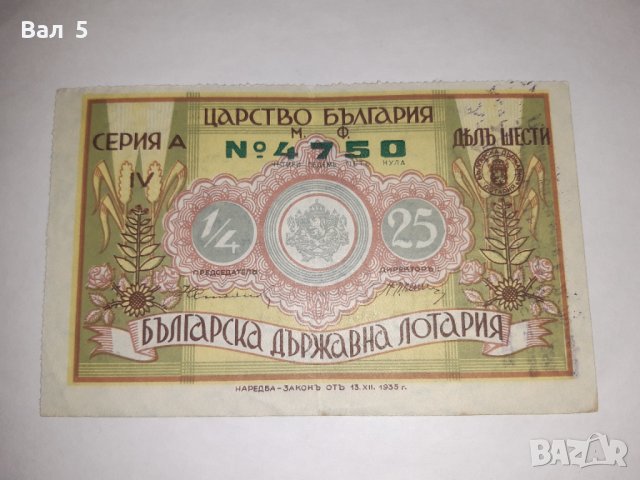 Стар лотариен билет , лотария - Царство България - 1936 г, снимка 1 - Колекции - 39293295