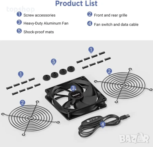 НОВ, ТЕСТВАН EasyAcc USB вентилатор тихо охлаждане 125 мм DC 5V с 3 регулируеми скорости..., снимка 4 - Други - 50575763