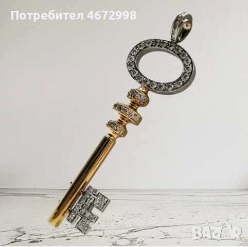 Златен ключ висулка медальон 14 к, снимка 3 - Колиета, медальони, синджири - 53266346