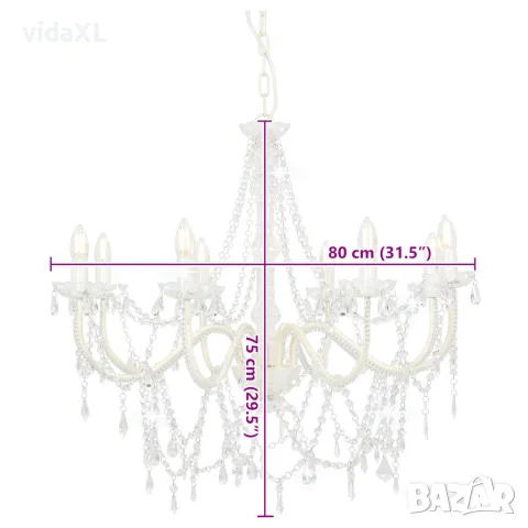 vidaXL Полилей с кристали, бял, 8 х Е14 крушки, снимка 7 - Полилеи - 56146458