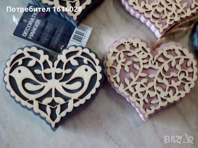 Нови дървенни Арт декорации сърца,кръгове и др, снимка 6 - Декорация за дома - 37345646