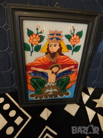 Картина икона найвизъм върху стъкло с дървена рамка, снимка 3 - Картини - 51737927