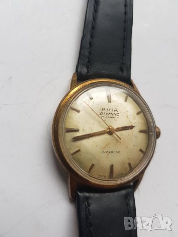 Позлатен мъжки механичен часовник Avia Olympic 17 jewels, снимка 3 - Антикварни и старинни предмети - 38840347