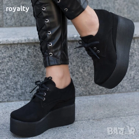Обувки на платформа - черен велур , снимка 3 - Дамски ежедневни обувки - 54149189
