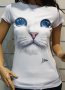 Страхотна нова дамска бяла тениска с 3D принт Котка със сини очи, снимка 13