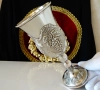 Посребрен меден бокал,чаша за вино,лози,грозде. , снимка 1