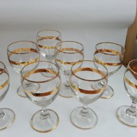 Ретро стъклени кристални чаши с златен кант , снимка 3 - Антикварни и старинни предмети - 37552225