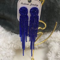 Нови луксозни кристални дълги сини блестящи капкови обеци , снимка 2 - Обеци - 39177985