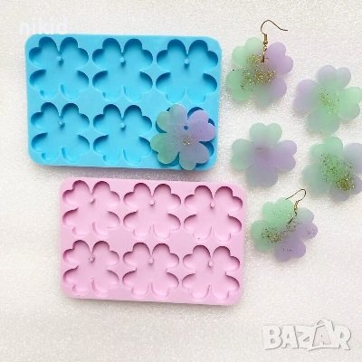 6 детелини детелина силиконов молд форма фондан гипс смола шоколад висулка ключодържател обеци, снимка 1