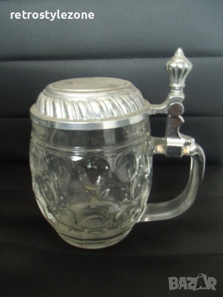 № 7111 стара стъклена халба с метален капак  - ORIGINAL HAKU BIERSEIDEL  , снимка 1