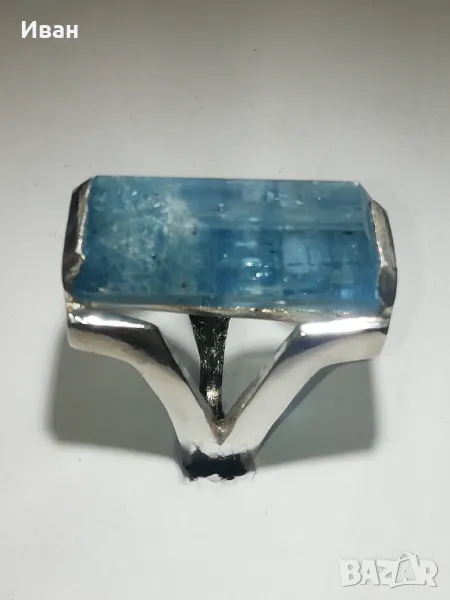 Сребърен пръстен с Аквамарин , снимка 1