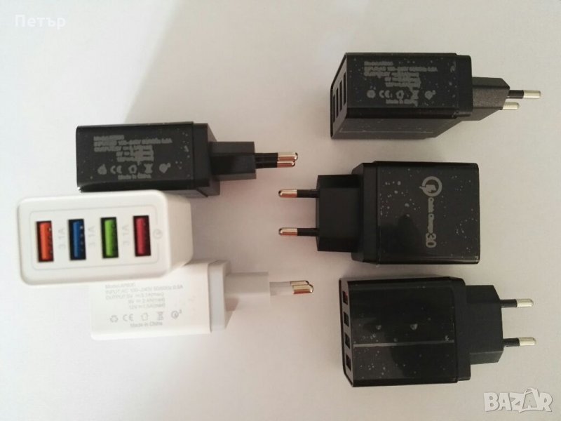 USB, зарядно за мобилен телефон, четворно, Зарядно, снимка 1