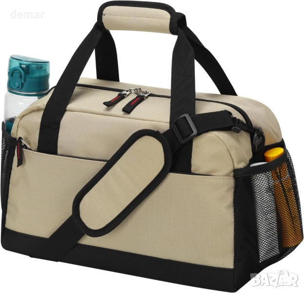 Малка спортна чанта LONALIA с мокър джоб - 35 см, мини чанта за носене - кафява, снимка 1