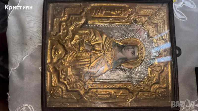 Позлатена Християнска икона гръцки стил 18век, снимка 1