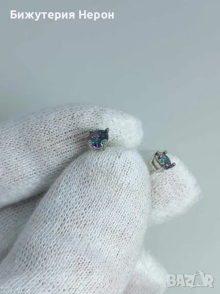 Сребърни обеци на щифт с камъни родирани, снимка 1