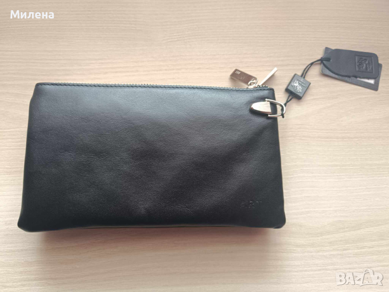 Черна спортно-елегантна чанта-клъч - естествена кожа, снимка 1