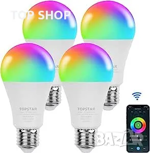 Смарт крушки 9W RGBWW от TOPSTAR - 4 бр. комплект Tuya, Alexa/Google Home, снимка 1