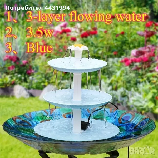 1 Комплект 2025 Нов 3-слойен Течащ Слънчев Фонтан Птичия Купел., снимка 1