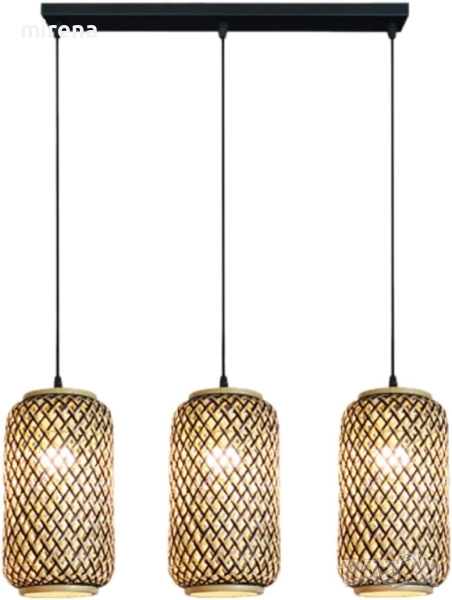 Полилей Лампа VENUS ратанова с три глави винтидж 50 см черна основа, снимка 1