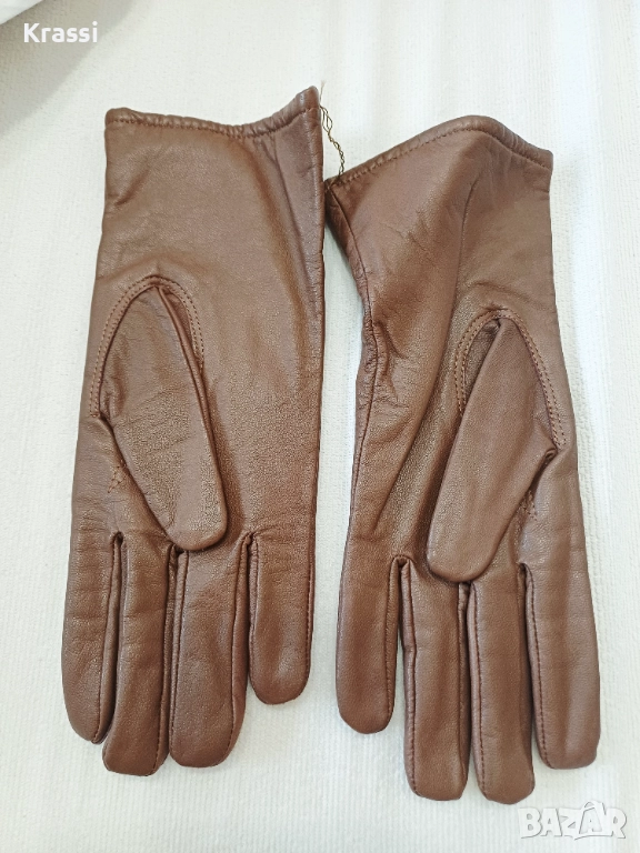 Кафяви ръкавици дамски естествена кожа нови, снимка 1