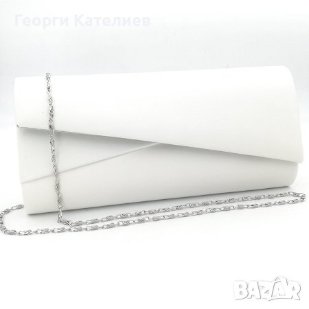 Официална Дамска Чанта Клъч Тип Плик Кожена В Бяло, снимка 1