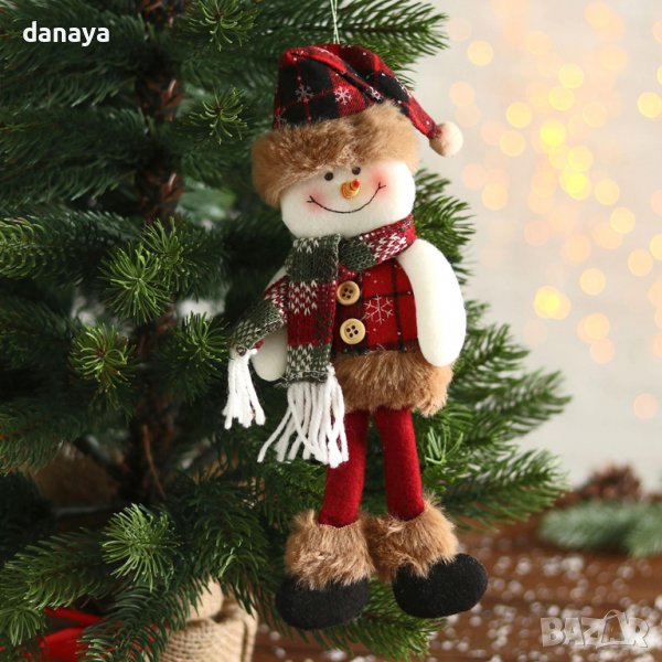 3264 Коледна фигура за окачване Снежко с шапка и шалче, 28 см, снимка 1
