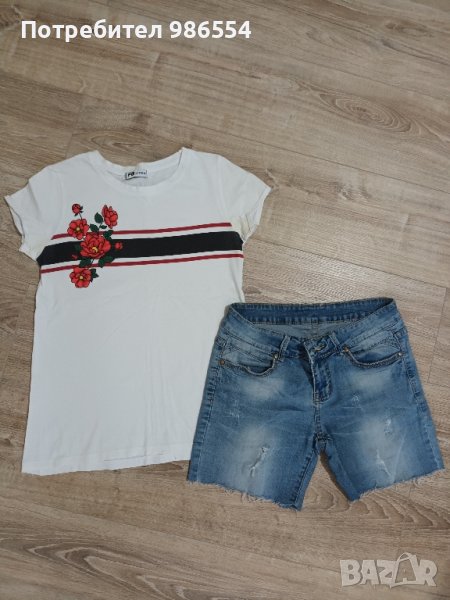 Сет тениска и къси дънкови панталони размер S , снимка 1