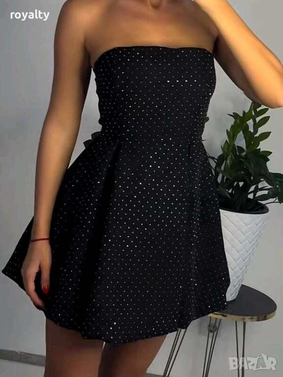 Черна Къса Рокля с Камъни, снимка 1