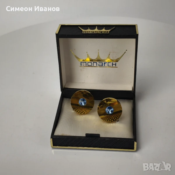 Стари копчета за ръкавели бутонели позлата Monarch СССР #6153, снимка 1
