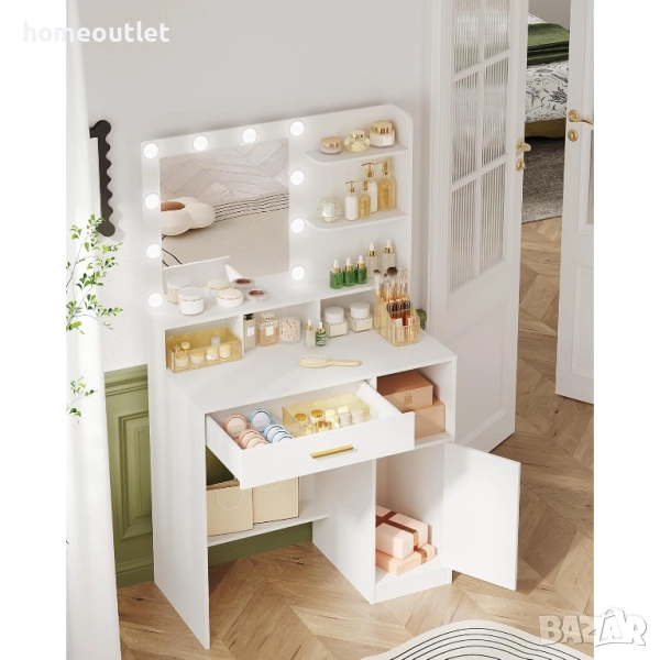 ПРОМОЦИЯ Тоалетка с огледало и LED осветление с голямо място за съхранение HZUANERI VT08103X, снимка 1