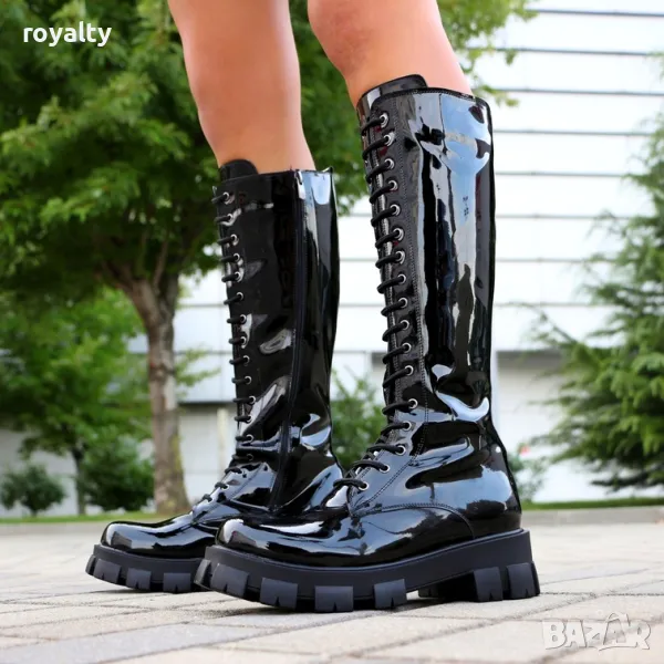 Равни ботуши - черен лак, снимка 1