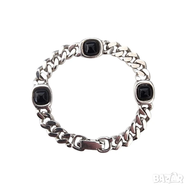 Сребърна гривна с черен оникс – 925 проба, 30.5 г, снимка 1