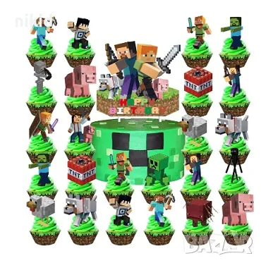 15 бр Майнкрафт Minecraft къси картонени топери топер за торта мъфини, снимка 1