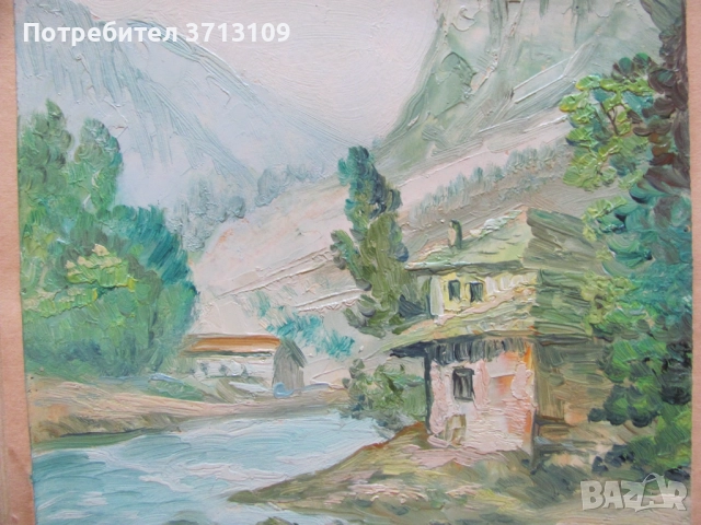 Майсторска стара Картина масло, картон , 31х20см., снимка 2 - Картини - 51522012