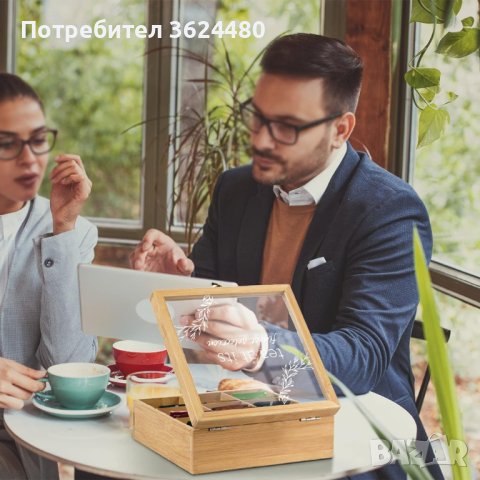 Дървена кутия за чай с 9 отделения, снимка 3 - Други стоки за дома - 42500678