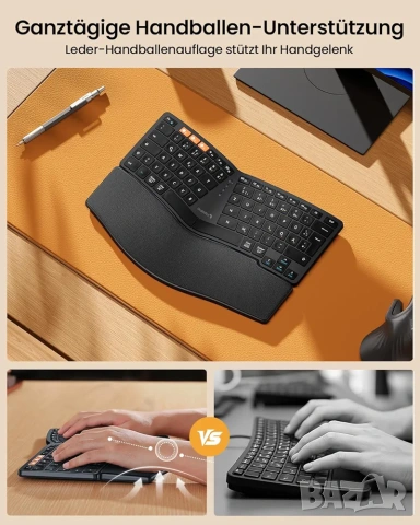 ProtoArc EK04 Mini: Безжична Ергономична Клавиатура с 2х Bluetooth и 2.4G ресивър, снимка 7 - Клавиатури и мишки - 53256047