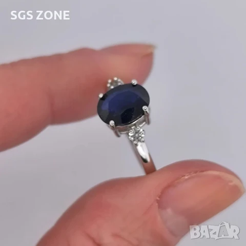 СРЕБЪРЕН ПРЪСТЕН СЪС САПФИР ИЛИ РУБИН , снимка 4 - Пръстени - 51168133