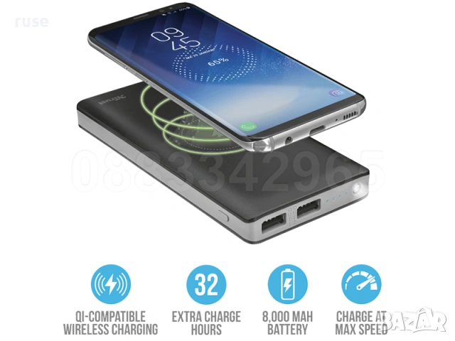 НОВИ! Външна батерия 8000mAh с фунцкия за безжично зареждане на телефон