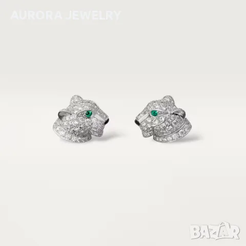 CARTIER Panthere de Cartier White Gold Stud Paved Diamond Дамски Обеци, снимка 3 - Обеци - 56306462