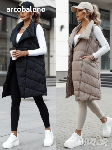 Дамско дълго ватирано яке без ръкави и качулка SERKIS, 2цвята 