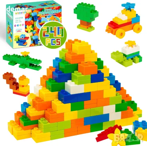 WYSWYG Големи градивни блокове за малки деца, 240 броя, 8 форми и 9 цвята, 2-6 години, снимка 1