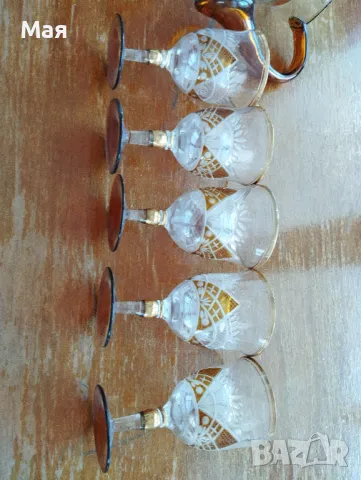 Чаши за вино с кана златен кант от средата на миналия век винтидж, снимка 14 - Чаши - 50280393