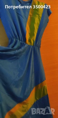 Синя копринена дамска рокля, снимка 3 - Рокли - 42475520