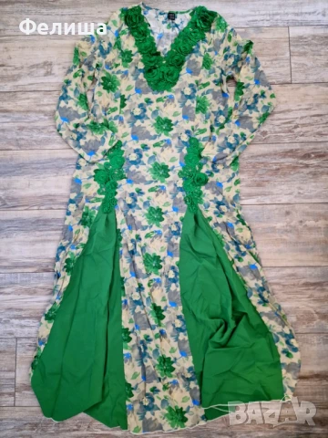 Прекрасна Дълга Памучна Рокля с Луксозна Бродерия в Тревисто Зелен Цвят, снимка 8 - Рокли - 51062191