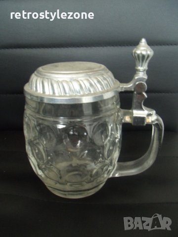 № 7111 стара стъклена халба с метален капак  - ORIGINAL HAKU BIERSEIDEL  