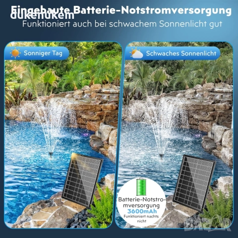 Соларен филтър с помпа Biling 8W и батерия 3600 mAh, 405 L/h, снимка 3 - Друга електроника - 52750386