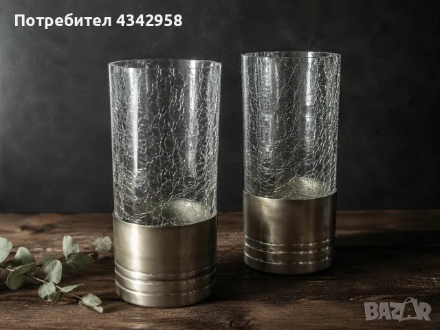 Комплект от 2 винтажни чаши/стакани с ефект кракле – Reines Zinn / Real Pewter.(1960-1970)