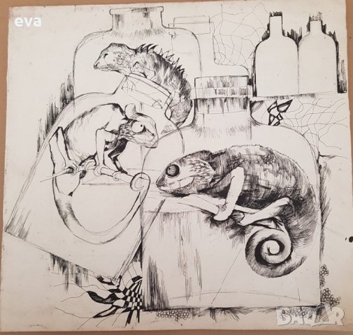 Картина Ина Тъмнева Хамелеони гущери рисунка туш 1983г., снимка 2 - Картини - 34134310