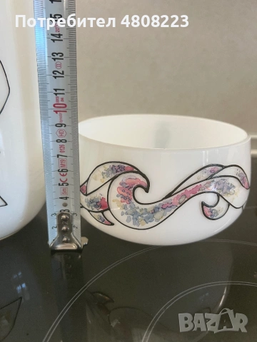 Ръчно рисувани стъклена ваза и купа, снимка 3 - Декорация за дома - 54317297