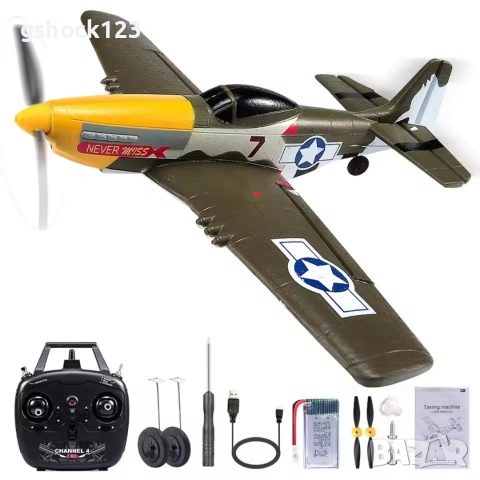 Радиоуправляем самолет P-51 Mustang, 6-осен жироскоп, XPILOT и Акробатични функции, снимка 2 - Влакчета, самолети, хеликоптери - 54353935
